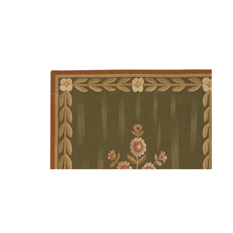 Hand-Knotted High-Quality Green and Brown Runner