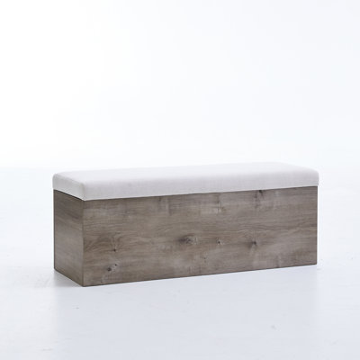 Banc rembourré en toile douce texturée en chenille - Base en chêne, solution de rangement pour chambre à coucher, tissu de style contemporain avec base en bois, spacieux pour la chambre à coucher, esthétique décontractée