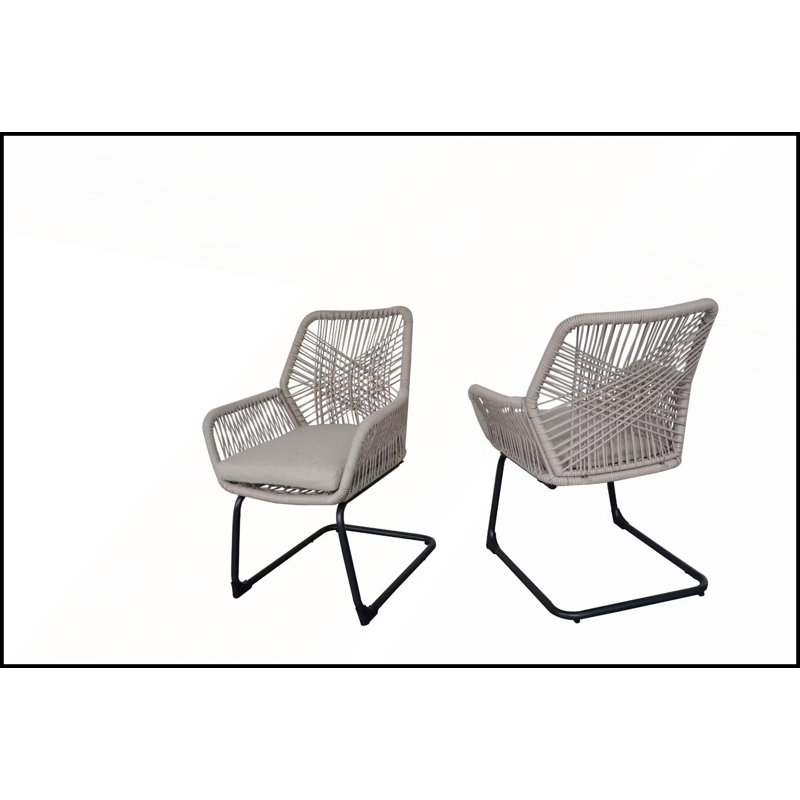 Ensemble de 2 fauteuils d'extérieur en rotin PE gris clair avec support à ressorts pour balcon, jardin et cour