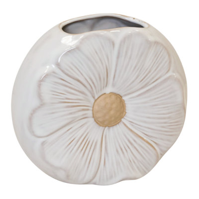 Natural Ceramic Vase with Embossed Flower Design