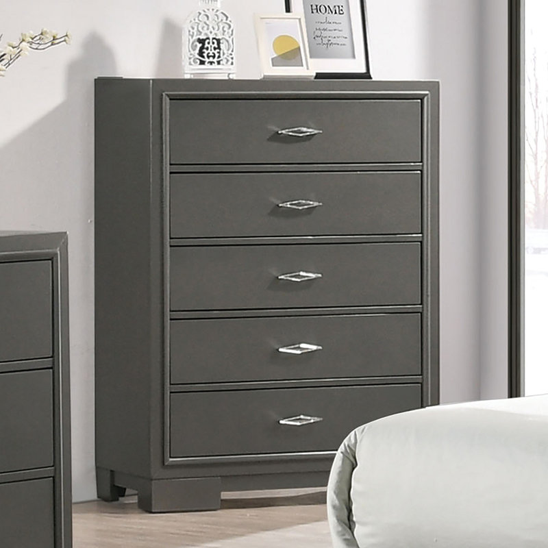 1 pièce Commode 5 tiroirs en acrylique de style contemporain avec pieds en métal