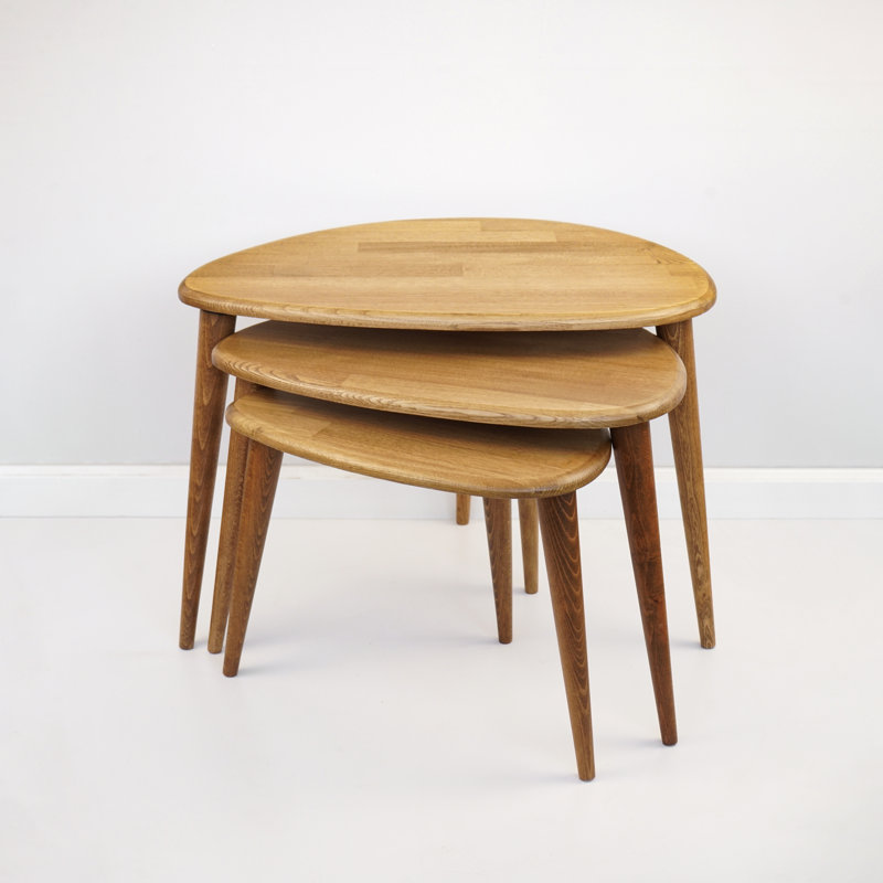 Nesting Table Set of 3 - Ercol Style Oak, Rustic Oak Natural