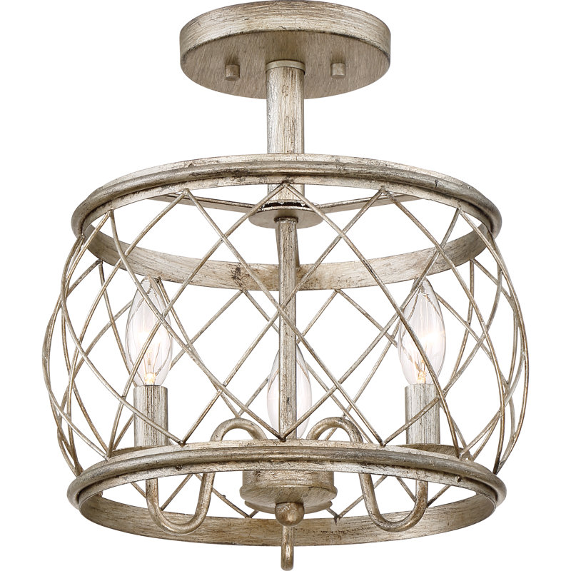 Arton 3 - Plafonnier semi-encastré, Argent, H 13,5 po x l 12,5 po x P 12,5 po