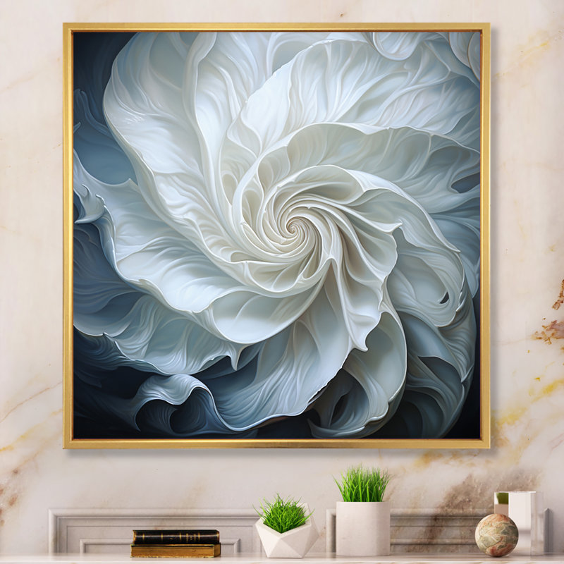 Seashell Monochromatic Whispers I - Animals Wall Art Living Room, Cadre flottant doré, H 24 po x l 24 po x P 1 po
