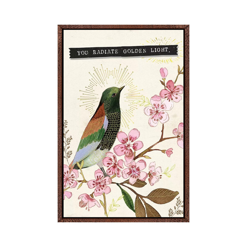 You Radiate Golden Light Bird by Stephanie Ryan - Print on Canvas, Classic Brown Wood Floater Framed