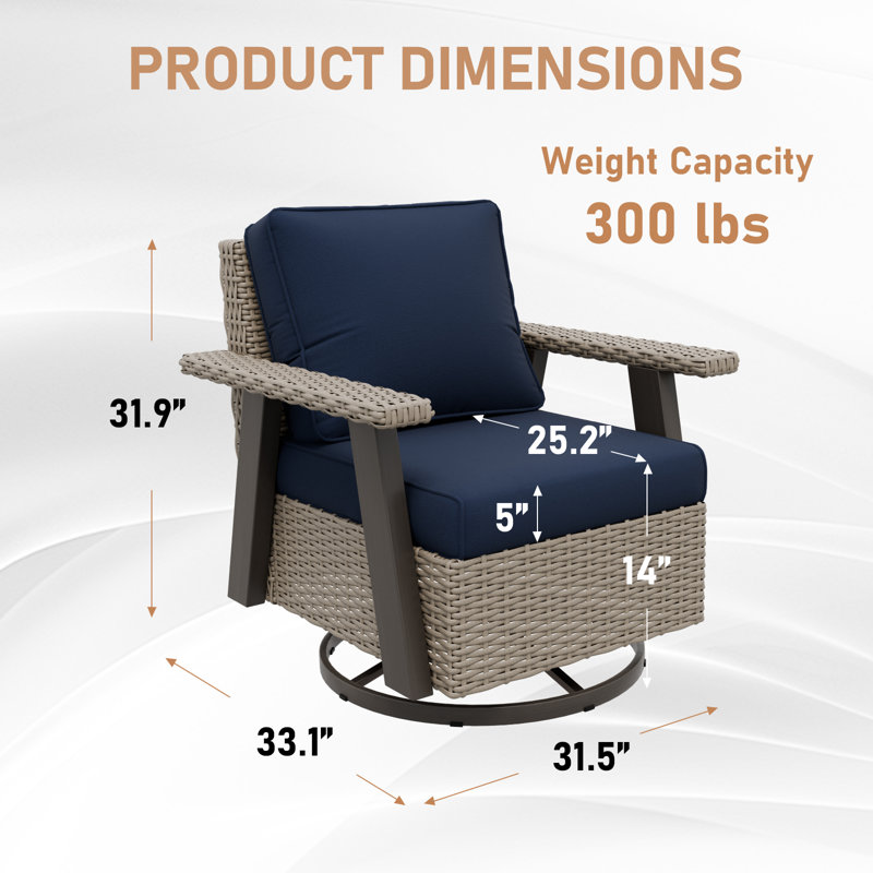 Ensemble de chaises berçantes pivotantes d'extérieur, ensemble de chaises de patio en rotin et osier à 360 °, Bleu très foncé