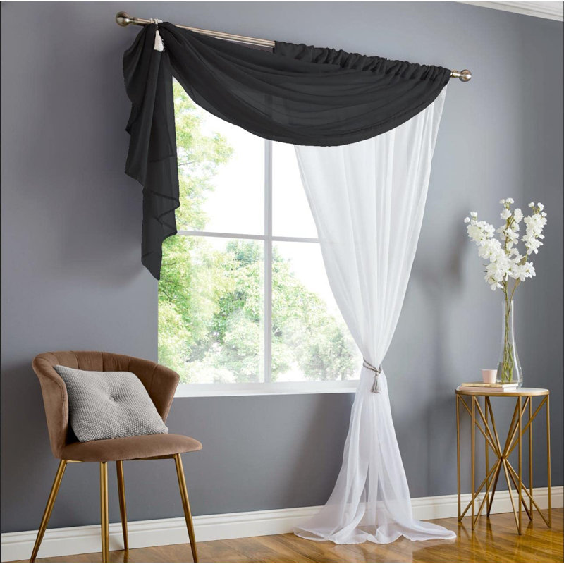 Jawwad Sheer Curtain Single Panel, 144.78 W x 182.88 D cm, Black
