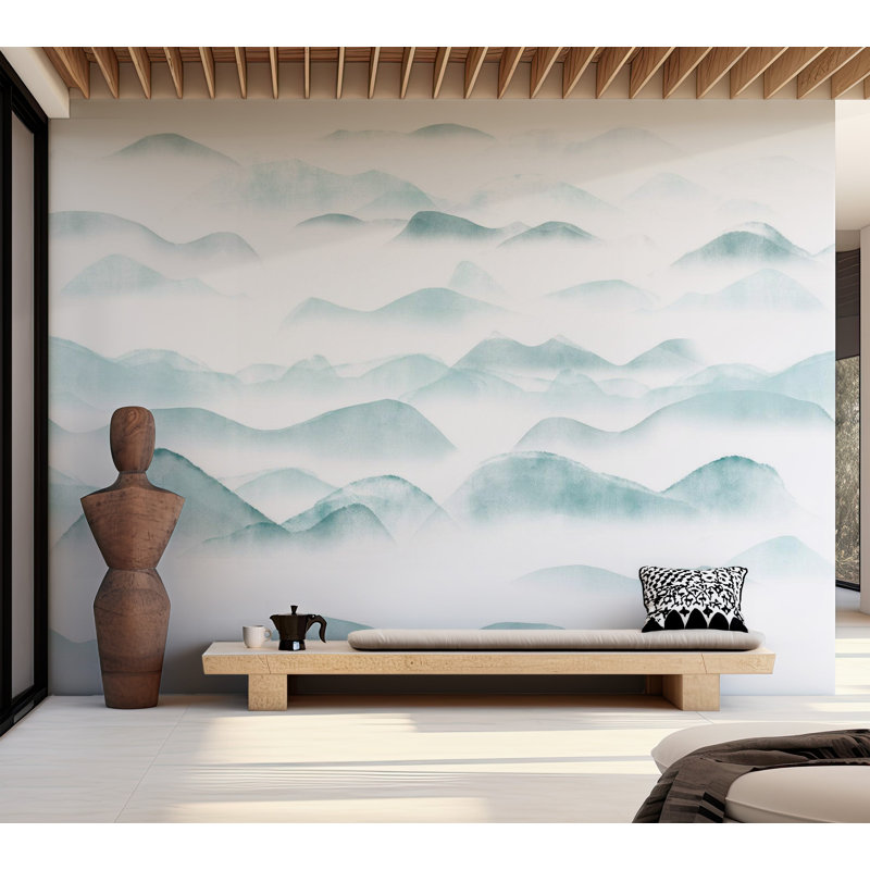 Murale abstraite pelez et collez - Montagnes dans le brouillard, L 41 po x l 57 po