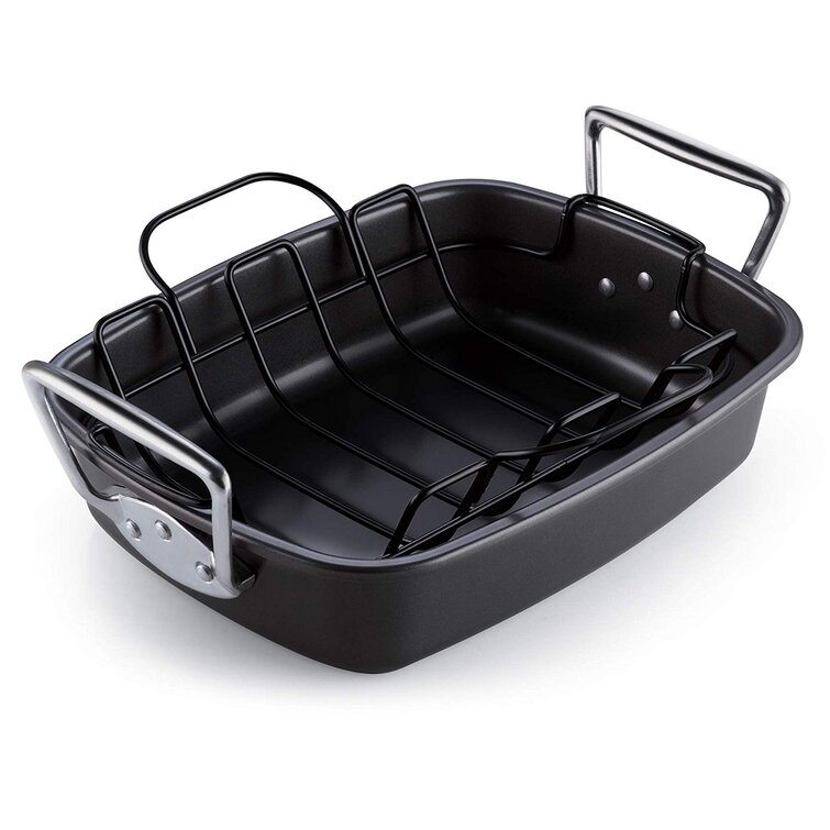 Cook N Home Nonstick Bakeware Roaster with Rack, 17x13-inches, Black
