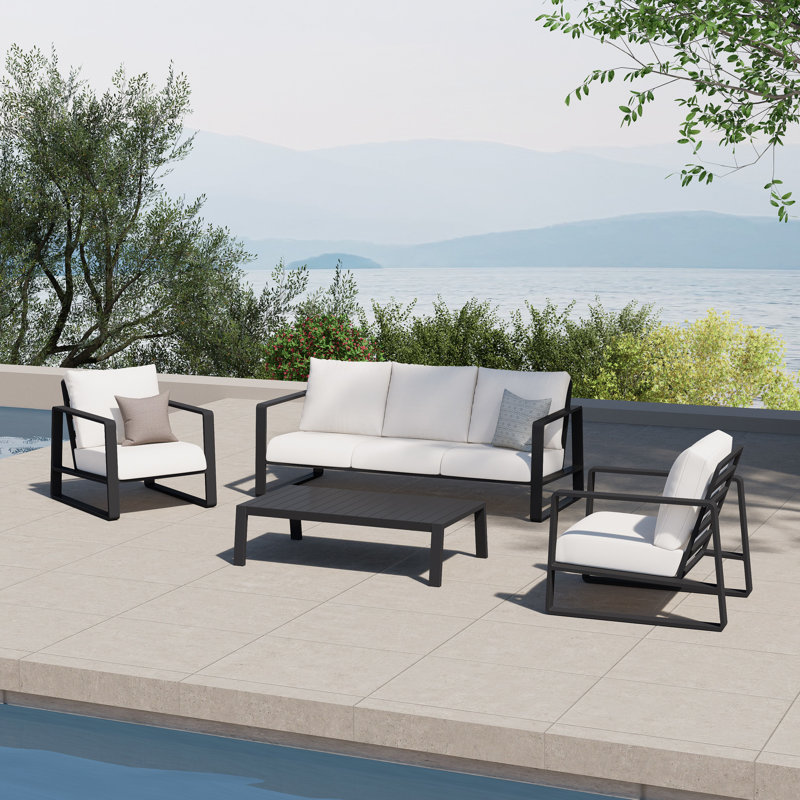 Leanna Aluminum 4 Piece Outdoor Seating Group with Cushions, 2, No
