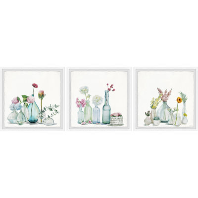 Floral Bottles by Parvez Taj - 3 Piece Single Picture Frame Painting Set