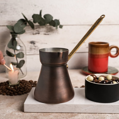 Cafetière turque en cuivre foncé fabriquée à la main - Cafetière turque robuste