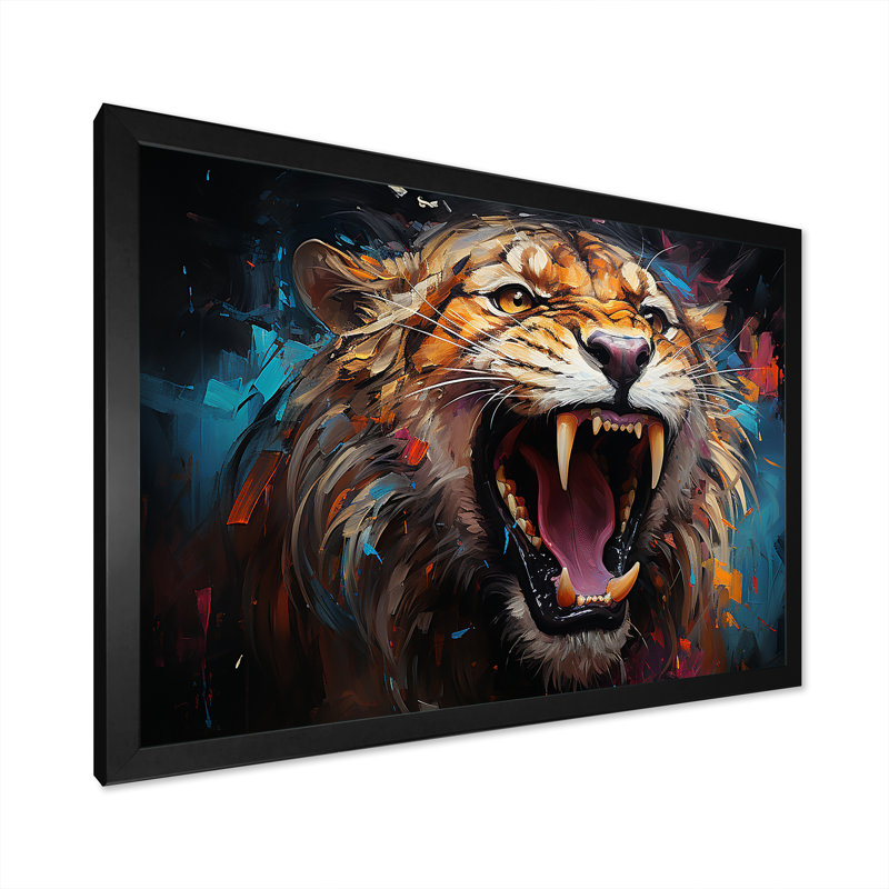 «Lions Roaring Emotion» sur toile, H 12 po x l 20 po x P 1 po, Cadre simple noir