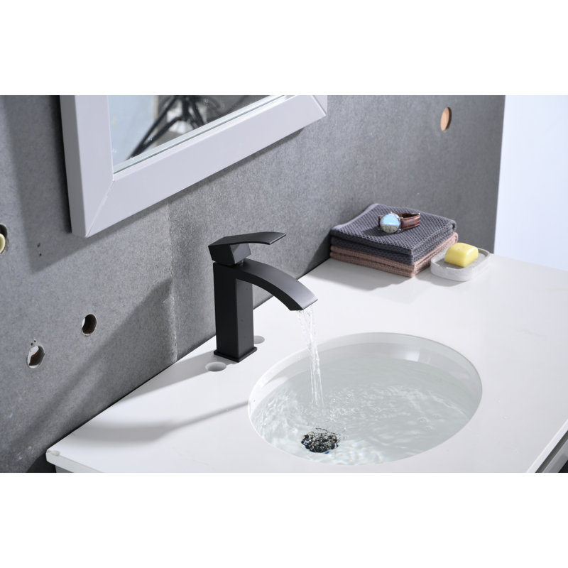 Waterfall Spout Bathroom Sink Single Handle Faucet With Pop-Up Drain (With Overflow), Matte Black
