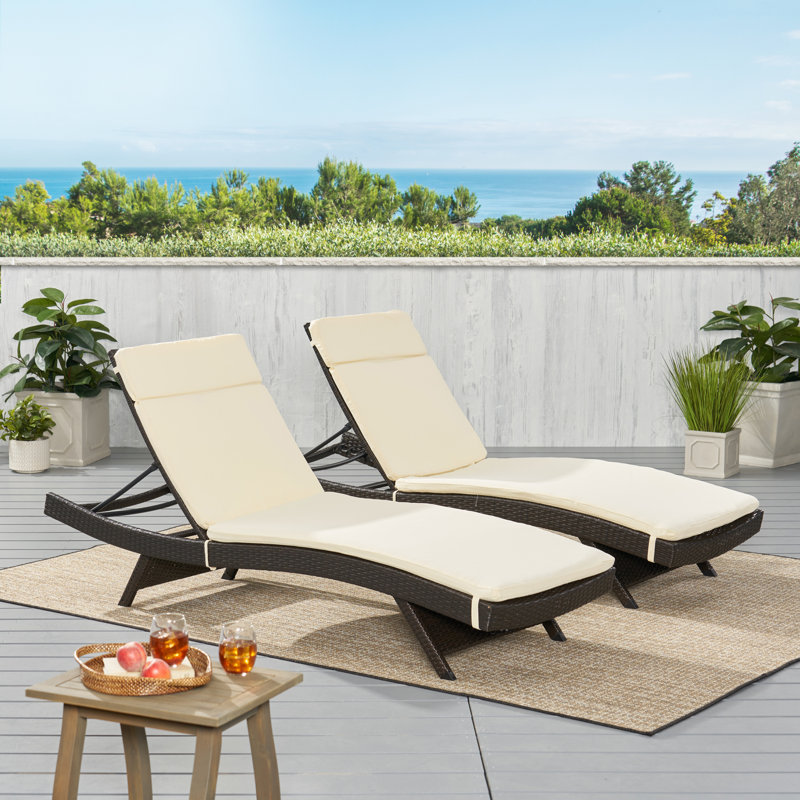 Billur Outdoor Wicker Chaise Lounge Set , Cushion Included, Beige