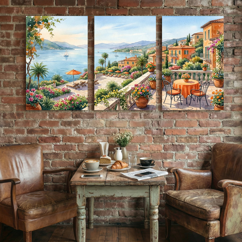 Paysage et nature jardin méditerranéen terrasse vue mer, H 36 po x l 72 po
