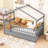 Wood House Bed with 2 Drawers, Roof Design and Guardrails-592641475-592641502