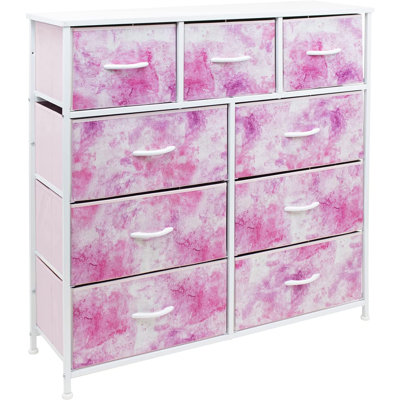Sorbus 9 Drawers Dresser with Steel Frame and Wood Top in Tie Dye Print