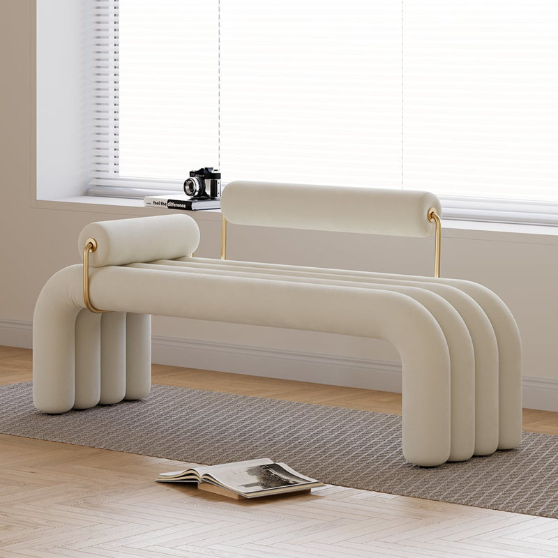 Banc de vestibule en velours capitonné Modern White Line