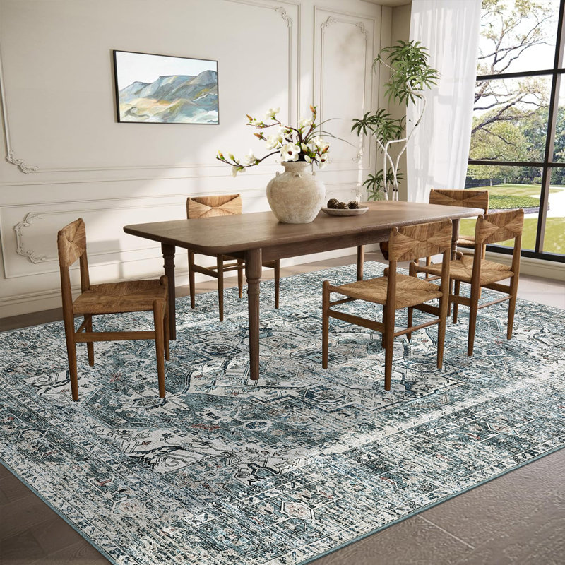 Boyce Washable Vintage Floral Area Rug for Living Room, Rectangle 8' x 10'