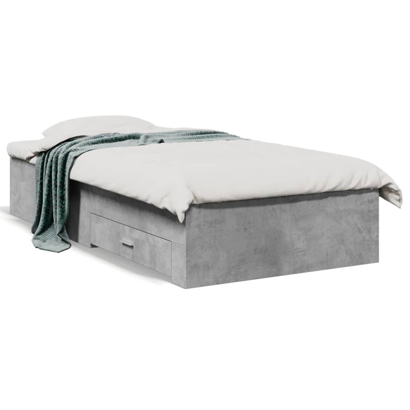 Vidaxl Bed Frame With Drawers Concrete Grey Engineered Wood, 100 x 200cm