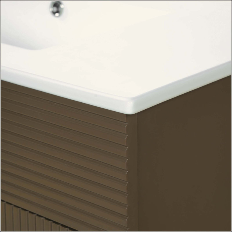 Meuble-lavabo rayé de luxe, double rangement à fermeture en douceur et lavabo en céramique de qualité supérieure
