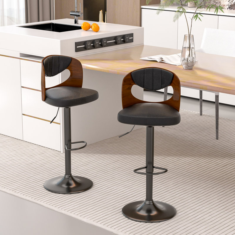 Bar Stools Set Of 2 Adjustable Barstool Faux Leather Counter Height Stool Kitchen 360 Swivel Bar Chair With Back Metal Steel Base Chair
