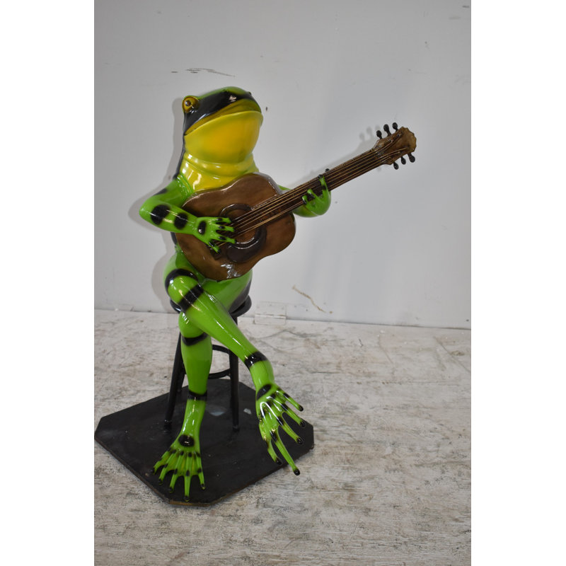 Adael Green Frog Playing the Guitar Bronze Statue Size: 23" x 21" x 29"H