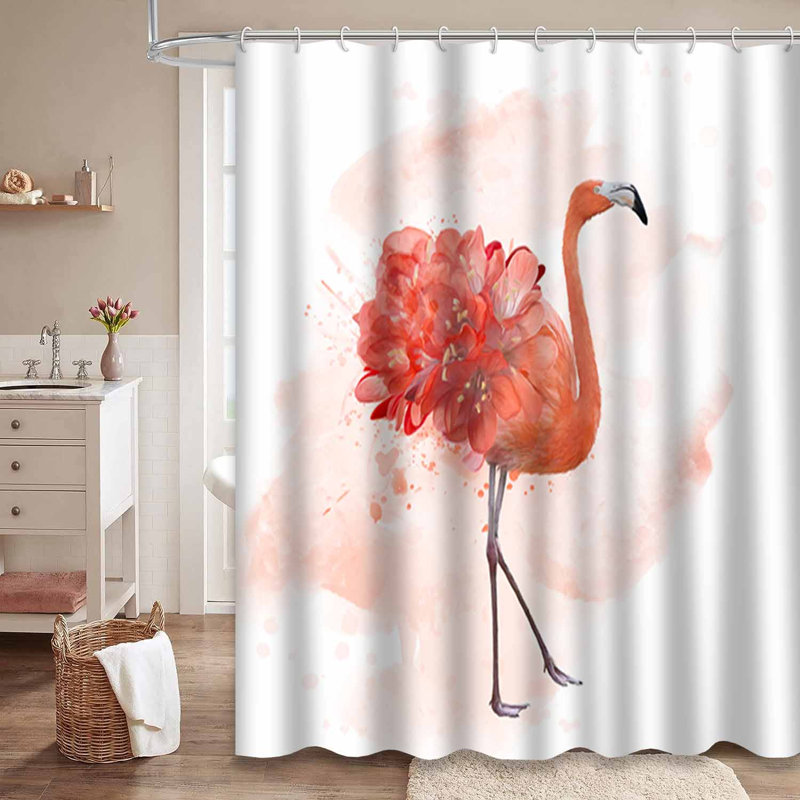 Flamant rose, aquarelle, art animalier, oiseau avec 12 crochets, L 72 po x l 78 po
