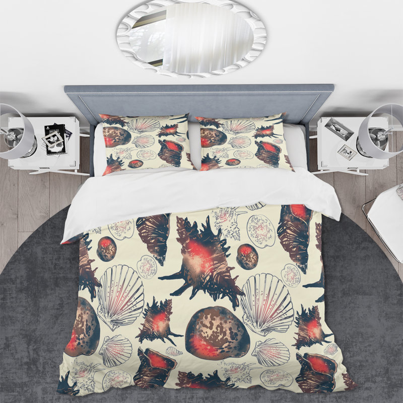 Retro Seashells - Ensemble de housse de couette moderne - Microfibre de polyester