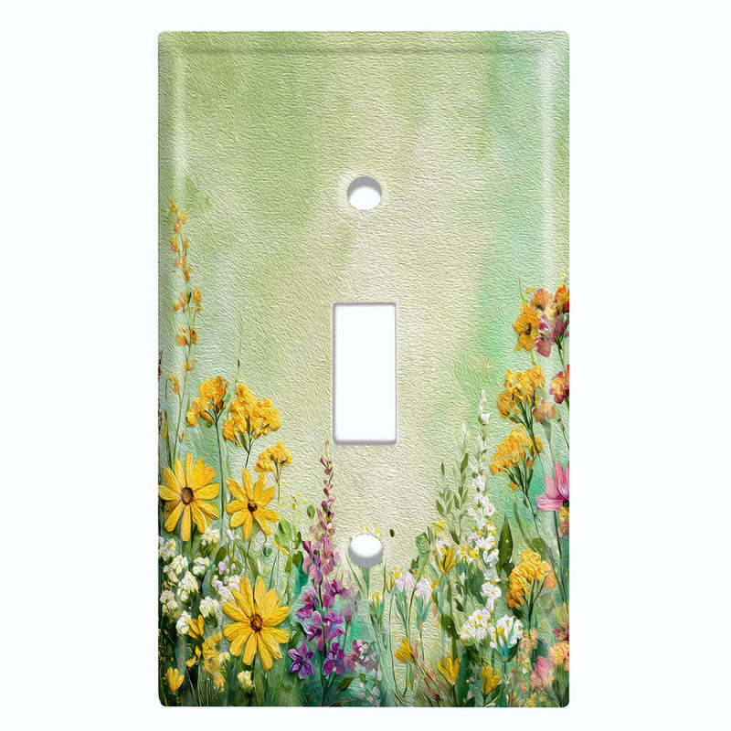 Couvercle de plaque d'interrupteur en métal; Bascule de taille standard US 1 - Fleurs rustiques, # 1 à bascule simple