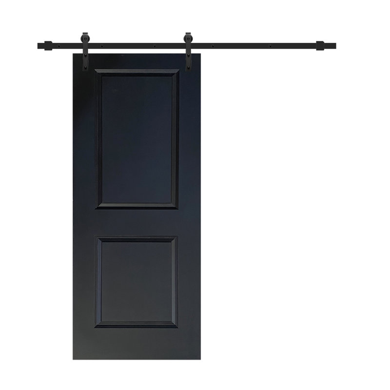 Porte de grange lambrissée peinte en bois et en métal avec trousse de quincaillerie d'installation, Noir, Noir mat
