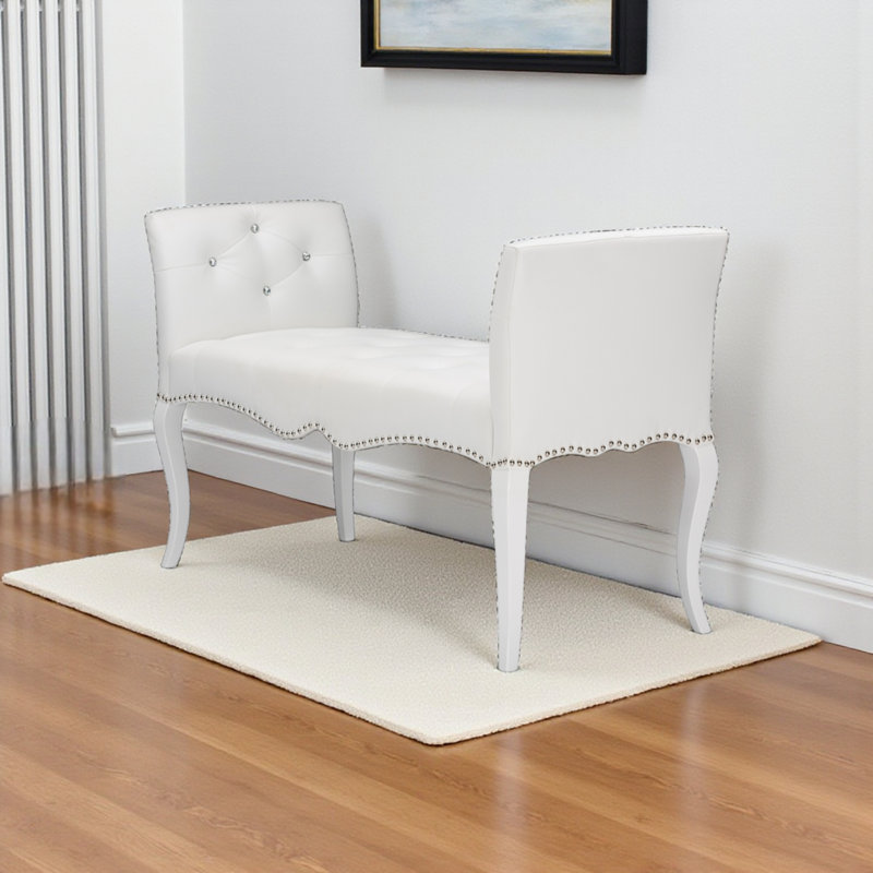 Banc rembourré en similicuir Babitz au fini blanc, H 29,06 po x l 47,78 po x P 19,11 po, Blanc