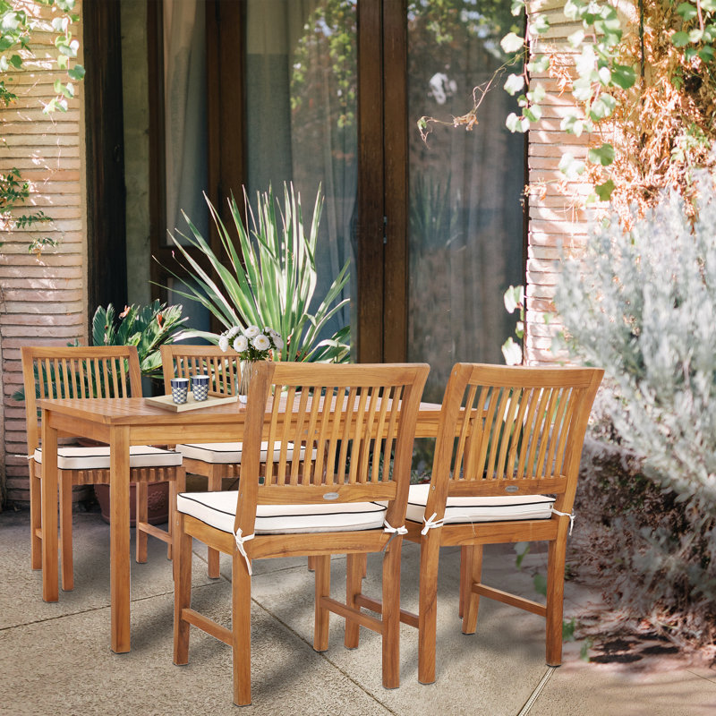 4 - Person Teak Wood Patio Dining Set with Rectangular Table , Cushions Included