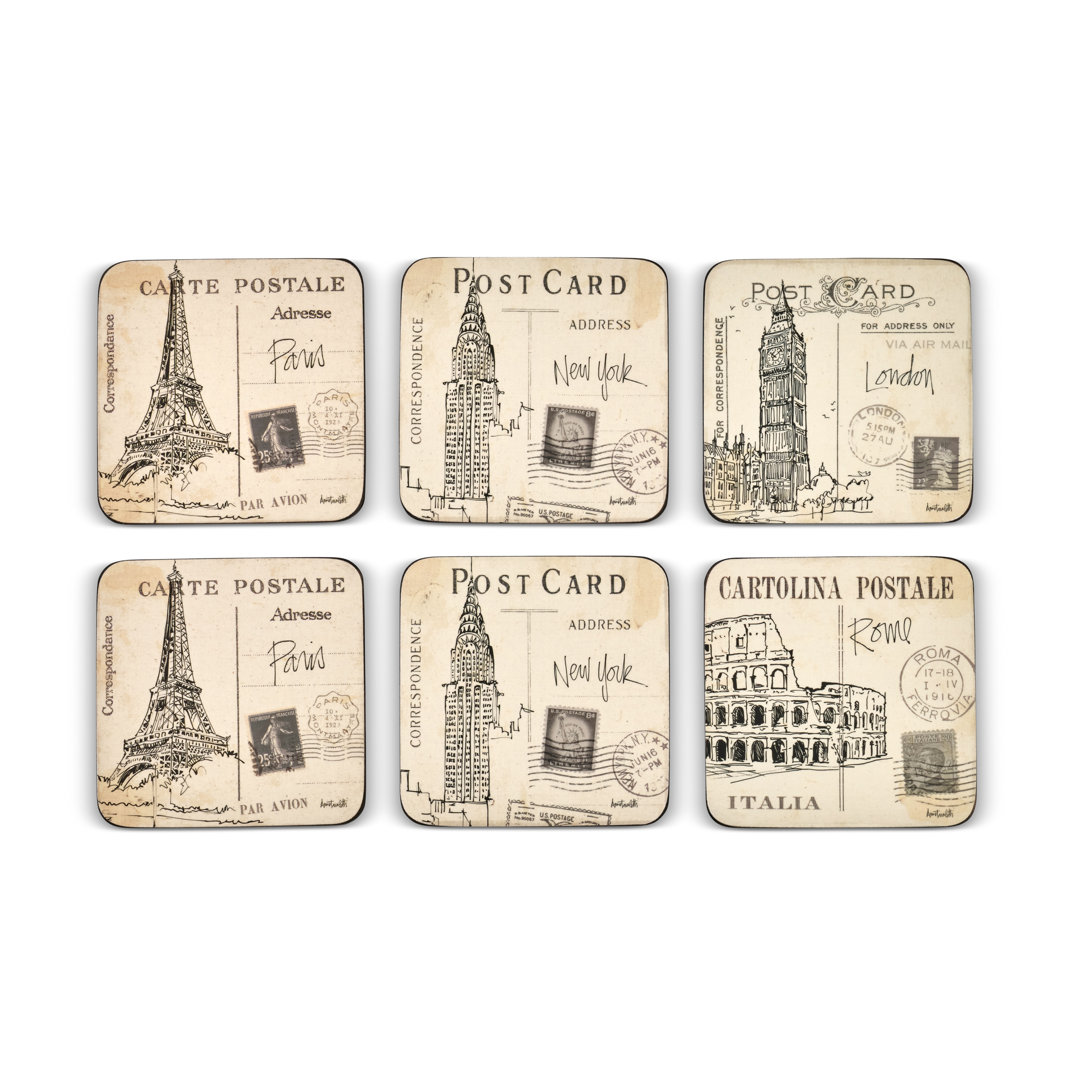 Pimpernel Postcard Sketches Coasters S/6 4"X 4" Pimpernel