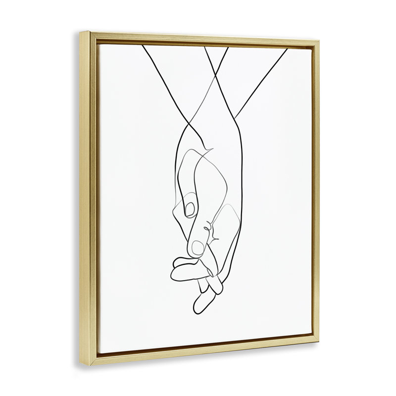 Mains entrelacées, geste romantique sur toile tendue par Ros Ruseva, H 31 po x l 25 po x P 1,7 po