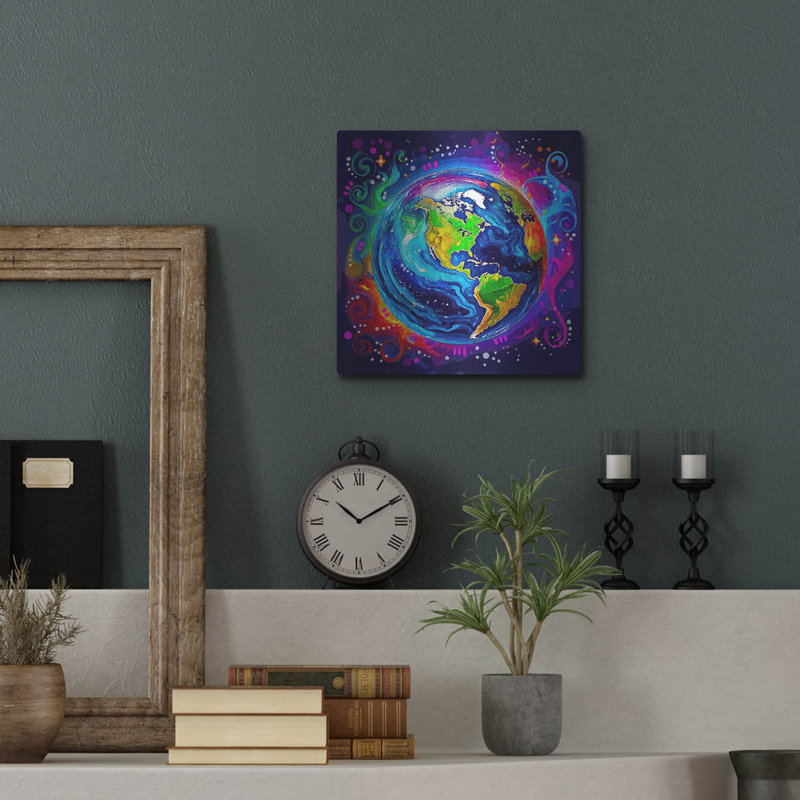 «The World» par Dean Russo, art mural en métal, H 12 po x l 12 po