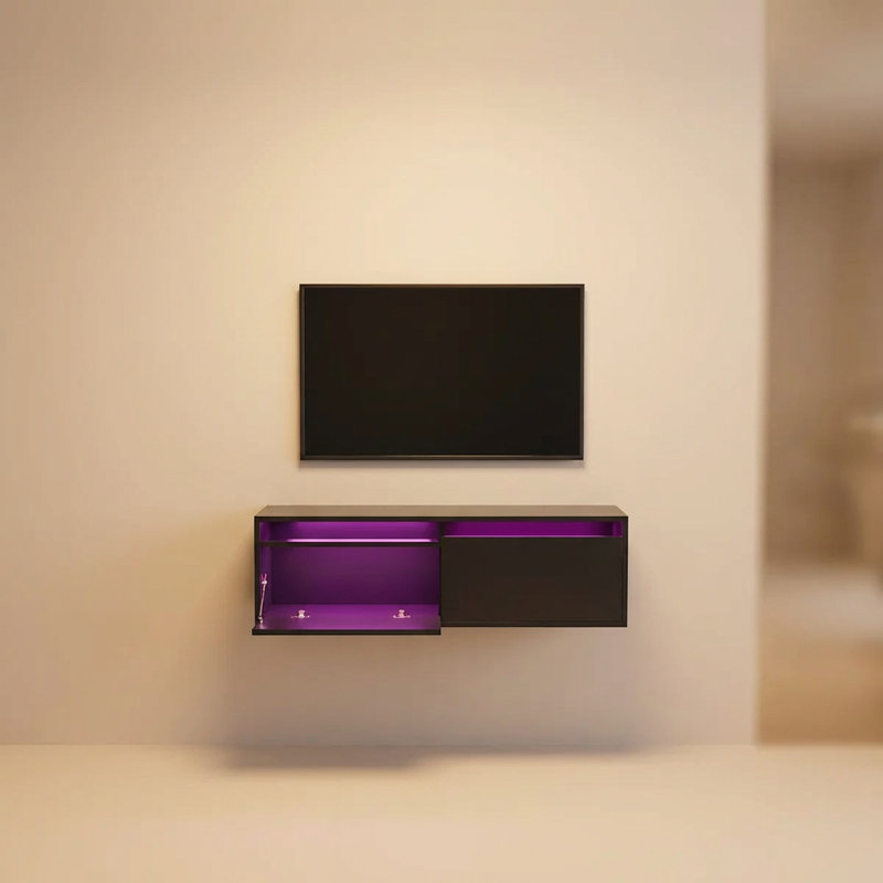 Modular TV Stand for TVs up to 49" Wall-Mounted, Black, 30cm H x 100cm L x 33cm W