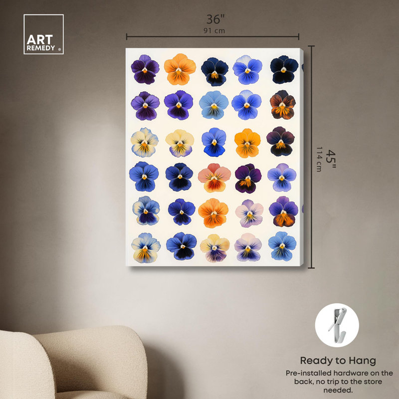 «Pansy Patch Grid I», reproduction d'art sur toile par Art Remedy, H 45 po x l 36 po, Toile tendue avec châssis