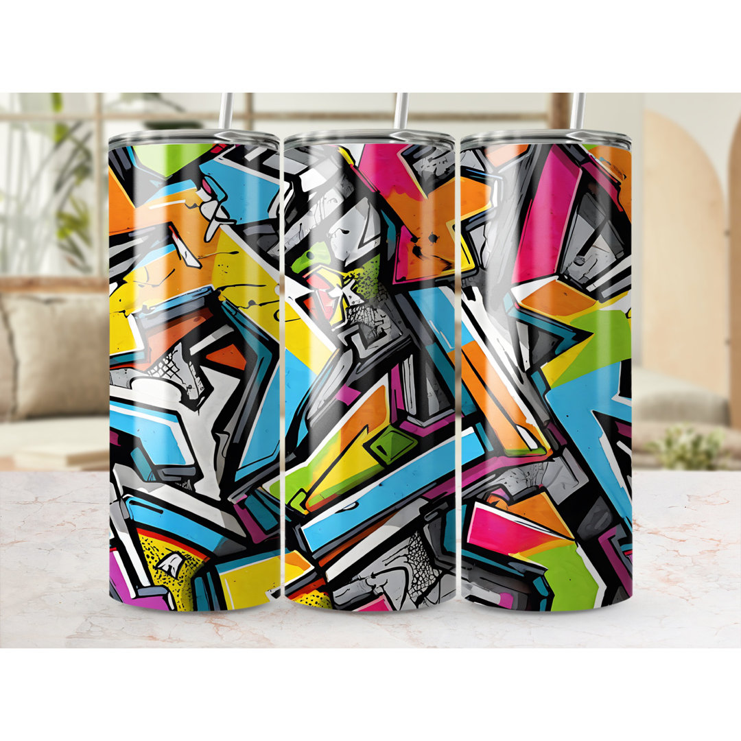 Abstract Art Tumbler, 20oz Stainless Steel Tumbler, Graffiti Style Tumbler, Colorful Geometric Tumbler, Travel Mug, Unique Tumbler