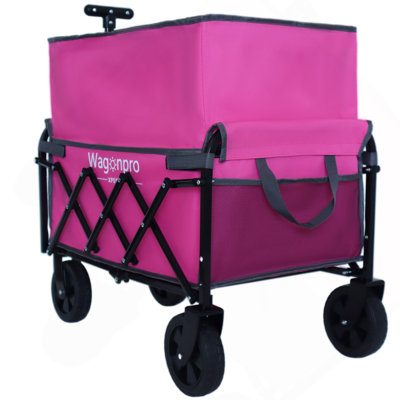 Chariot utilitaire extensible à deux couches avec 100% d'espace supplémentaire - Chariot d'épicerie de 225 lb pour le camping, le magasinage, les sports, le jardinage, la pêche, rose