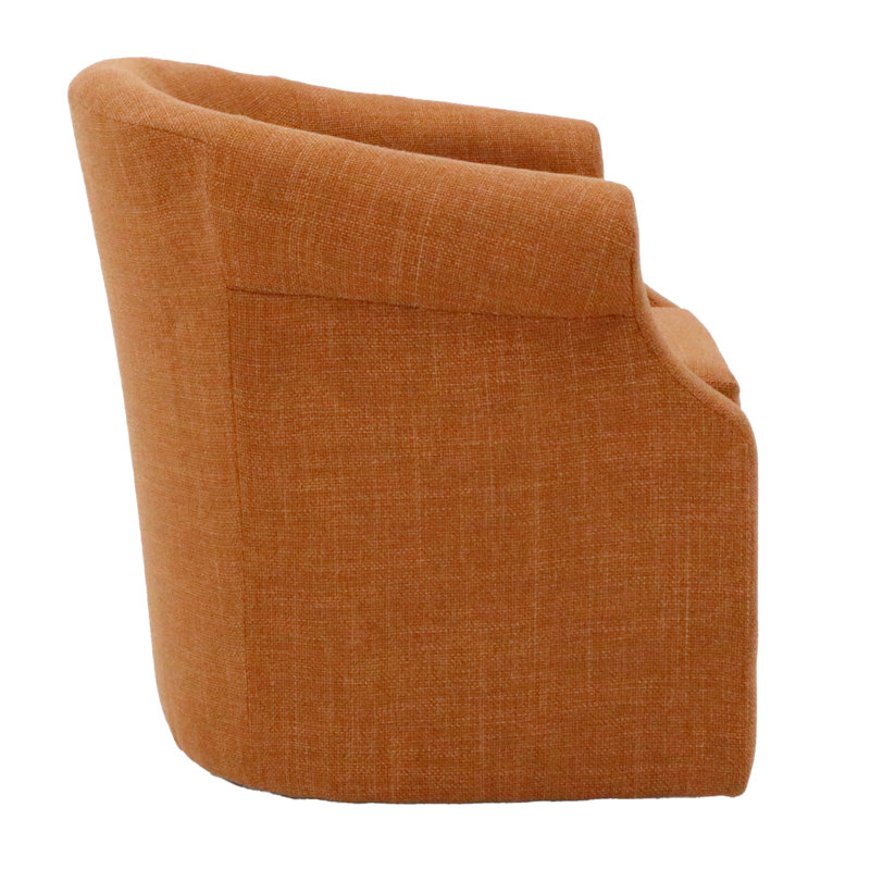 Buril Upholstered Swivel Barrel Chair, Orange Polyester Blend