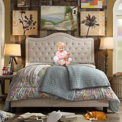 Adjustable Headboard with Fine Linen Upholstery and Button Tufting for Bedroom by Lark Manor