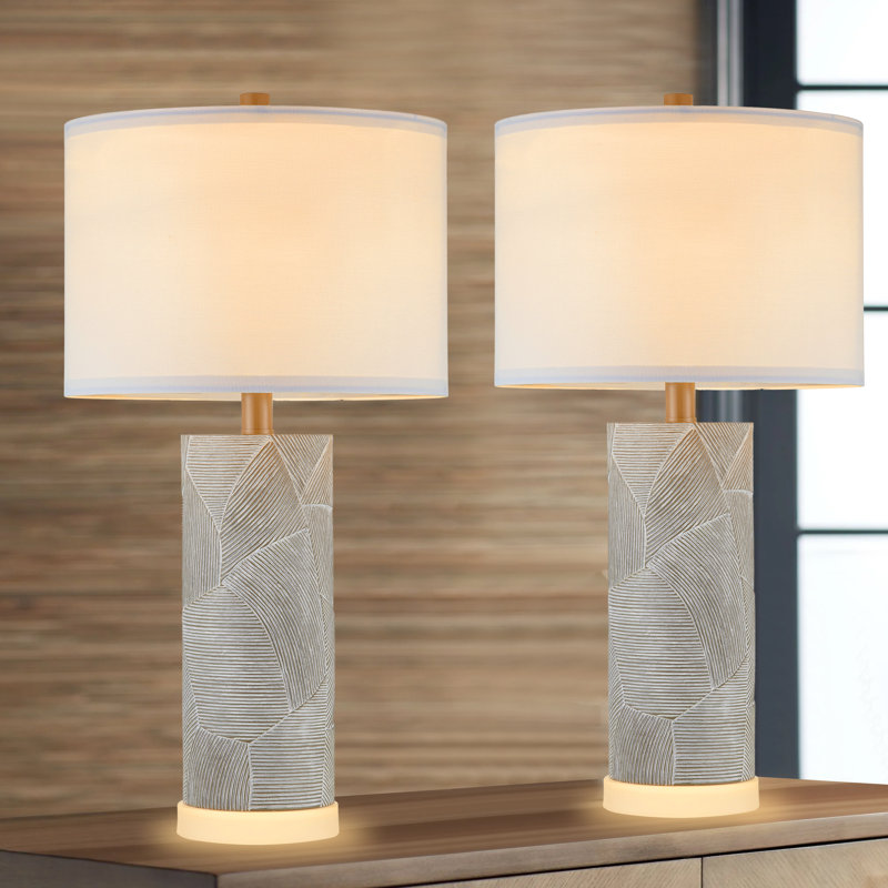 Distressed Grey 23.25'' Table Lamps Set Of 2 With Night Light Base And Included Bulbs 
