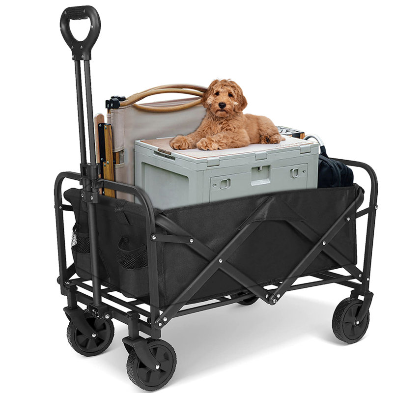 Folding Wagon on Wheels Festival Trolley Cart with Adjustable Handle, 330lbs Load