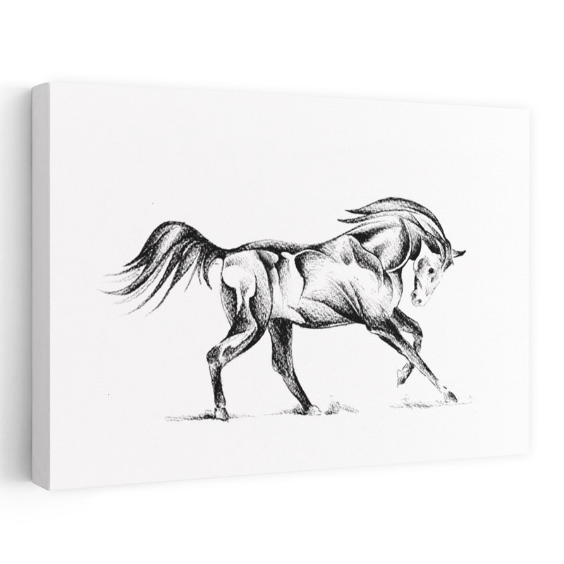 Dessin stylisé de cheval abstrait et contemporain contemporain, H 32 po x l 48 po
