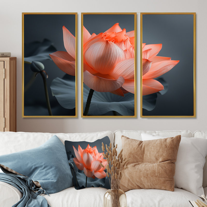 Ensemble de salon Gerken - Lotus, Toile avec cadre flottant or, H 32 po x l 48 po x P 1 po