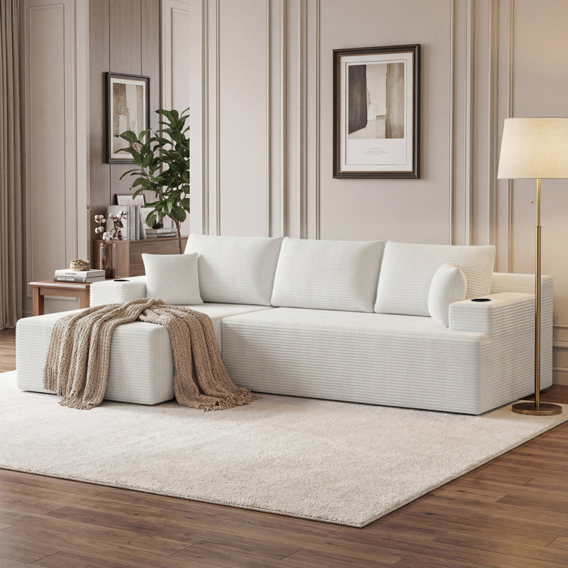 Canapé modulaire Boneless, Velours côtelé blanc