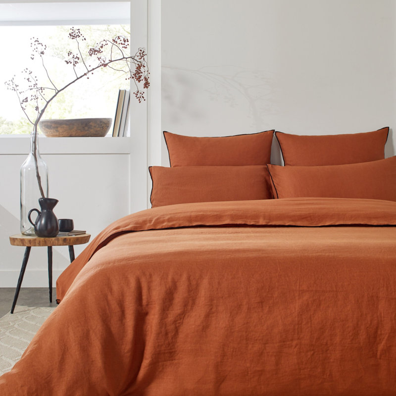 Dziedzic 100% Linen Solid Colour Duvet Cover, Brown/Black