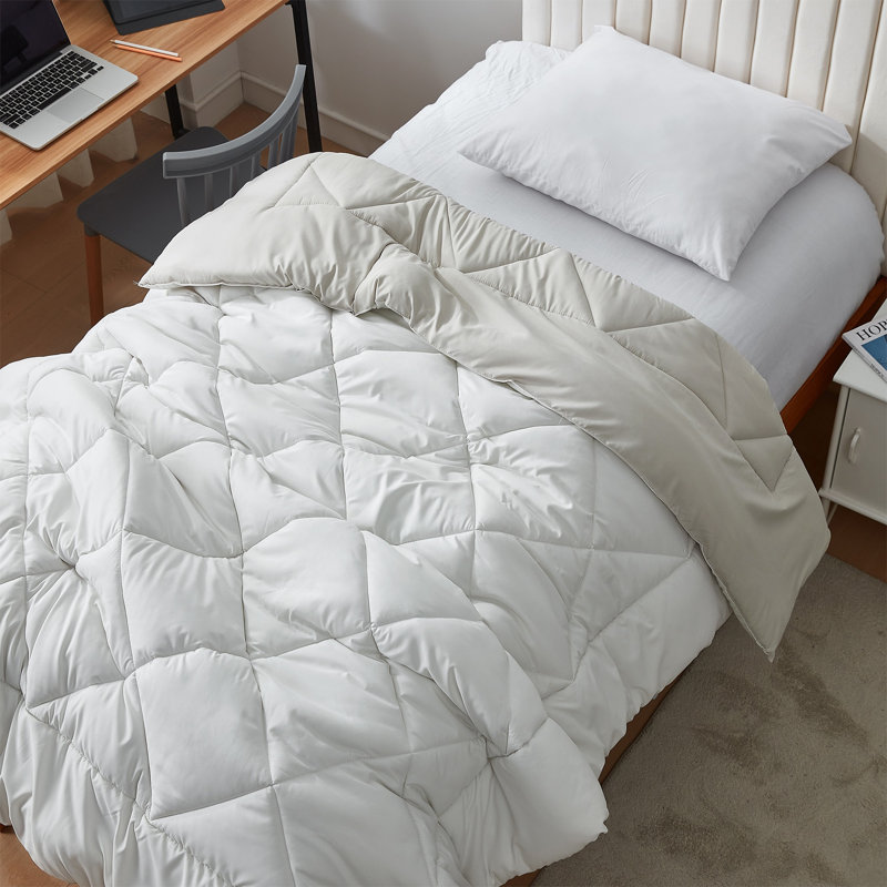Édredon réversible pour lit simple TG, Pierre taupe / blanc campagnard